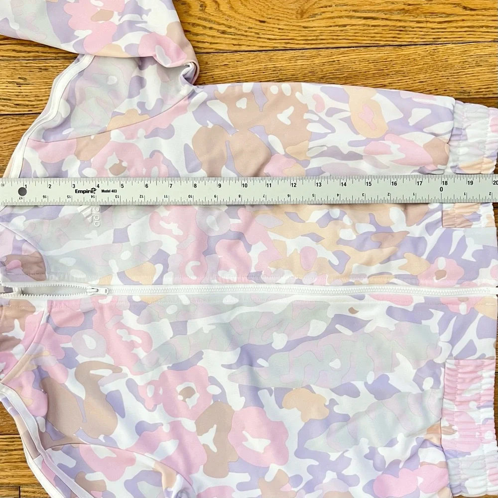 Adidas Kids Pink Camo Track Jacket Girls L Large 14 Full Zip Tri-Stripe Athletic